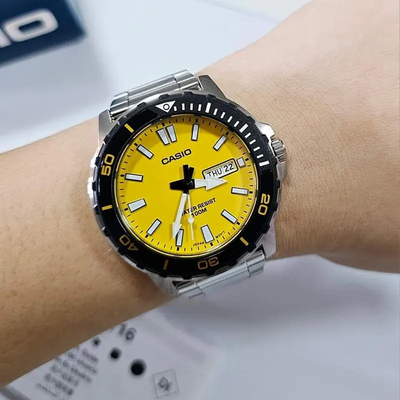 Casio Anti-reverse Bezel Yellow Dial Men's Watch | MTD-125D-9AV